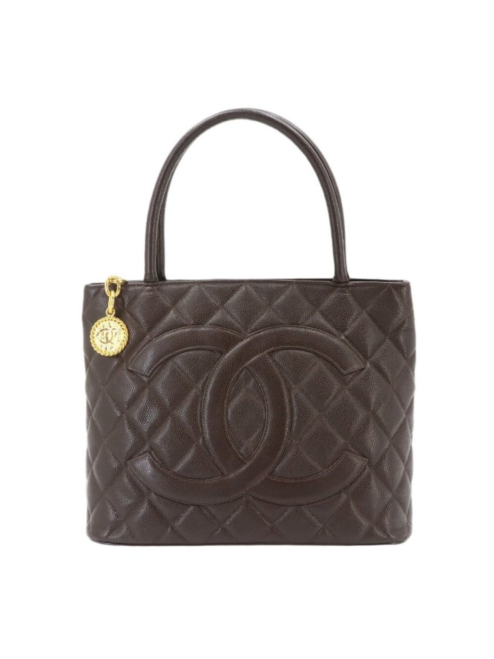 Chanel Reissue Tote Bag Caviar Leather Dark Brown Gold Vintage Medallion